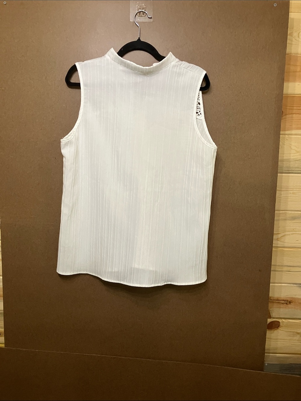 Sleeveless White Crochet-Yoke Pleated Blouse - Classic Summer Top - Picture 7 of 7